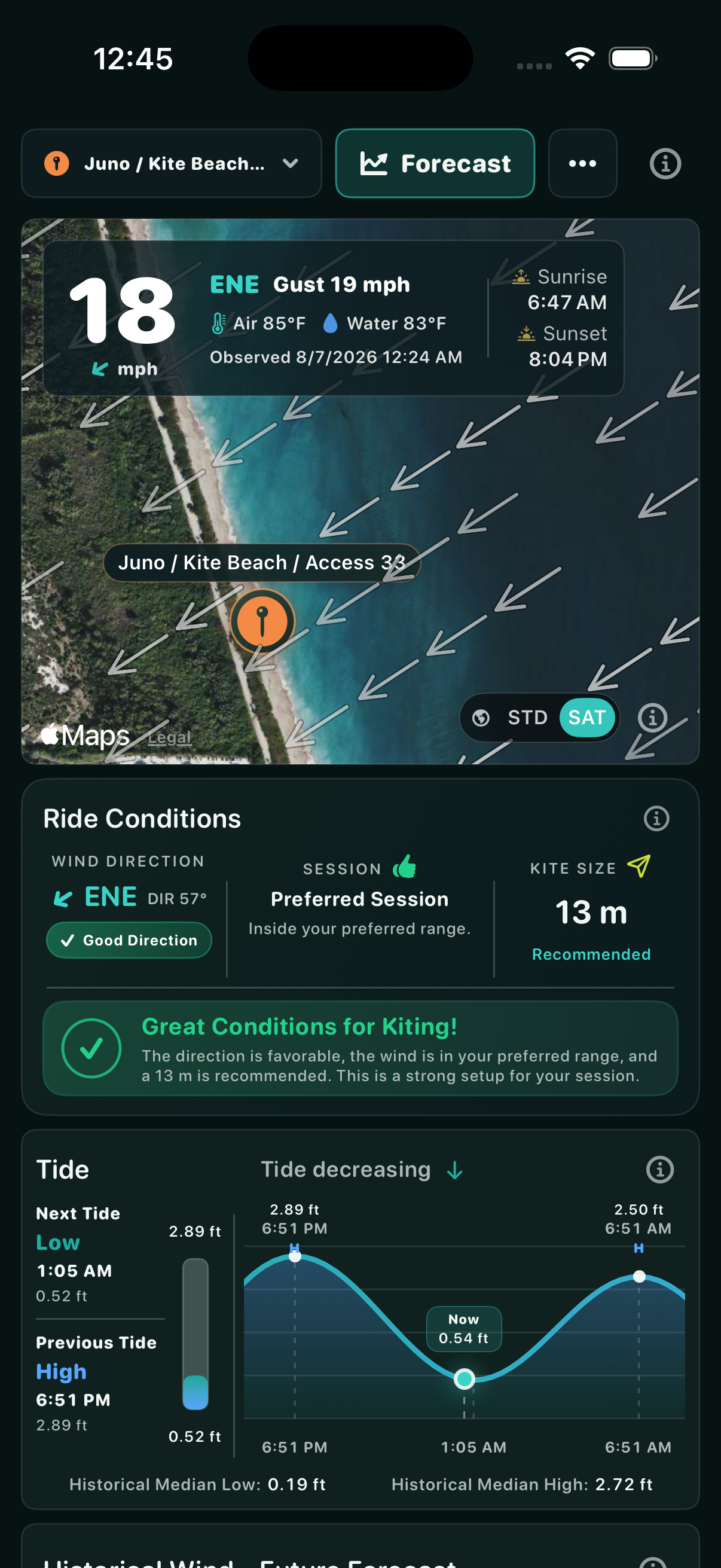 WindSage historical wind and future forecast module.